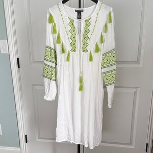 Chelsea & Theodore White Dress with Lime Accents